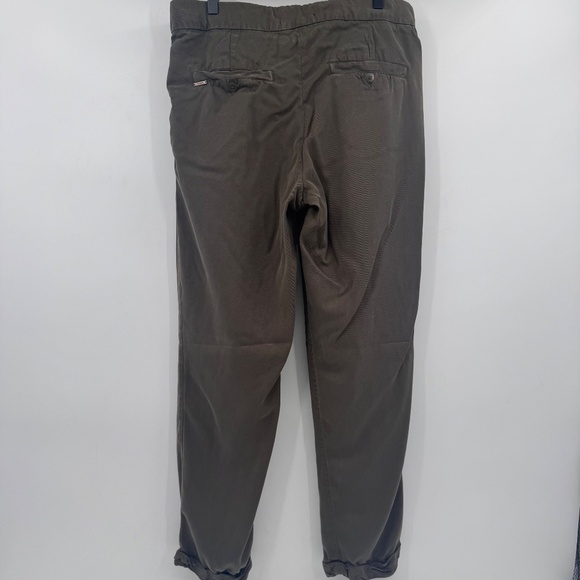 Tahari Pants Women 14 Green Brown Chambray Tapered Drawstring Lagen Coastal - Picture 6 of 16